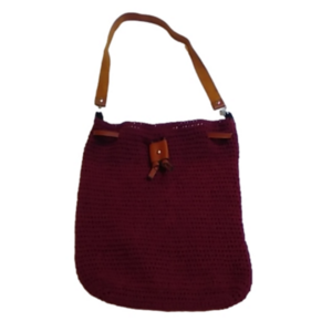 Crocheted Bucket Hobo Shoulder Bag Hand Knit Burgundy- 15" T x 12" L Not Lined